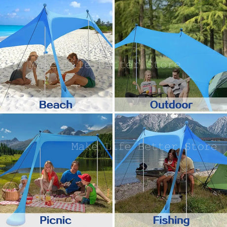 Blue Shade Family Beach Awning Ultralight Sunshade Tent for Sea Outdoor Portable Patio Shade Waterproof Camping Sun Shelter - Lootquake