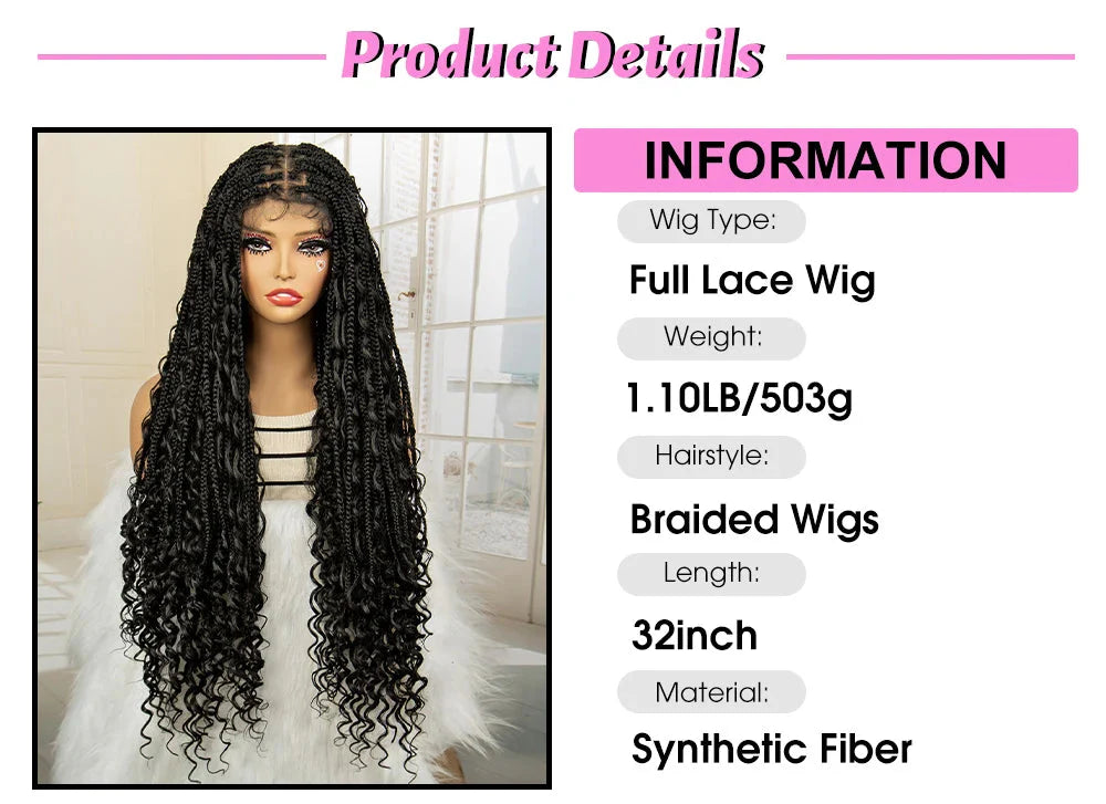 32 Inch Senegalese Twist Braided Wig - Knotless - Full Lace - Synthetic - with Baby Hair
