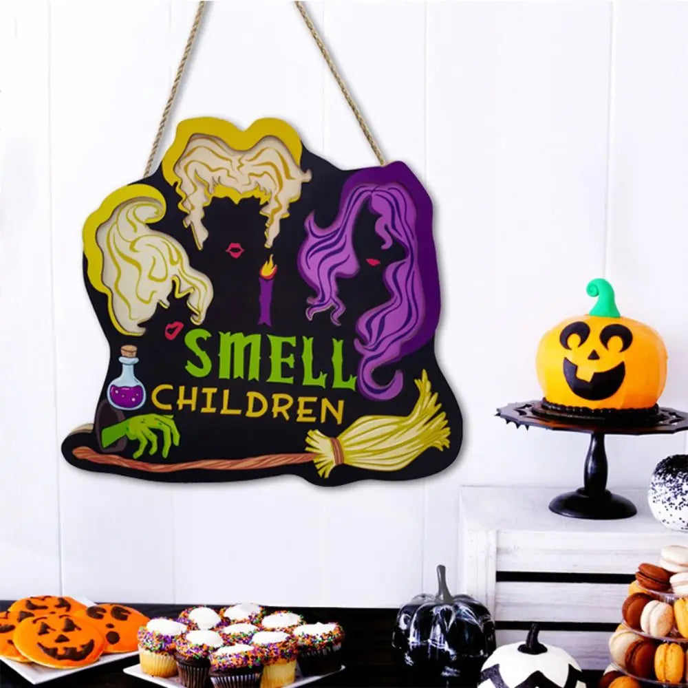 Party Decor Wooden Halloween Pumpkin Door Sign Funny Cute Pumpkin Hanger Wreath Cartoon Creative Door Hanging Pendant Kids