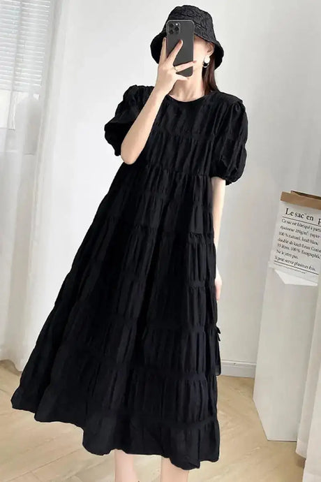 2025 Summer Maternity Pleated Dress Solid Color Loose Pregnant Woman Long Dress Short Sleeve Plus Size Pregnancy Ball Gown Dress - Lootquake