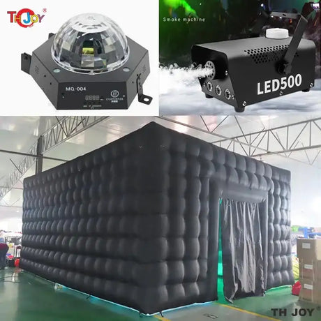 8x6m Black Inflatable Nightclub Tent with Disco Light N Fog Machine Portable Carnival Inflatable Party Tent House - Lootquake
