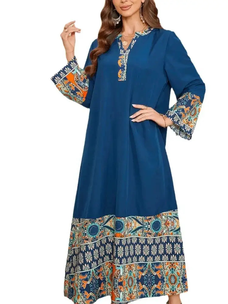 Eid Summer Print Dress for Muslim Women Ramadan Abaya Long Dress Morocco Kaftan Vestidos Largos Dubai Turkey Robe Jalabiya 2024 - Lootquake