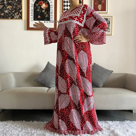New Style African Dashiki Print Long Sleeve Loose Cotton Elegant Women  Abaya Long Dress Summer Maxi Casual Dresses Vestidos - Lootquake