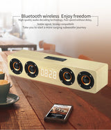 Altavoz Bluetooth de madera, portátil, inalámbrico, subwoofer, reloj, caja de sonido, ordenador de casa, barra de sonido de pared, estéreo HiFi, TF, AUX, disco U