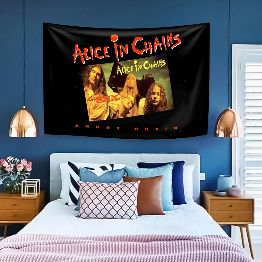 Tapiz de banda de rock A-Alice In Chains Música Decoración del hogar Estética Colcha Tapiz de pared Alfombras Cubierta de dormitorio Tela