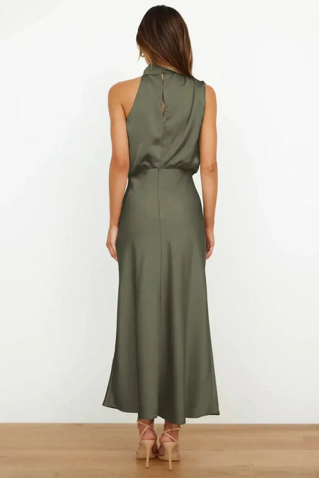 Summer High-End Silk Satin Sleeveless Long Dress Women Fashion Elegant Celebrity Dresses Evening Dress Party Clothes Ladies - Lootquake