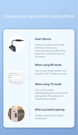 Receptor y transmisor de audio Bluetooth 5.3 con conector auxiliar de 3,5 mm para avión, adaptador USB inalámbrico para TV, PC, auriculares, kit de coche y altavoz.