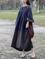 Oversized Spring New Women Big Size Robe Dress Korea Casual Loose Ladies Pullover Cotton Linen Dresses Woman Blue Long Dress - Lootquake