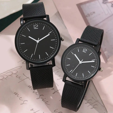2PCS Set Couple Fashion Casual Leather Watches Ladies Simple Dial Quartz Wristwatches Dress Clock Montre Femme - Lootquake