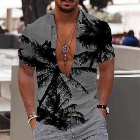 Casual Coconut Tree Graphic Hawaiian Shirts Summer Fashion Short Sleeve 3D Printed Beach Shirt Loose Vacation Mens Clothing New - Lootquake
