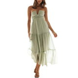 Women Low Cut Backless Maxi Dresses Elegant Spaghetti Strap Tiered Long Dress Relax Fit Open Back Cutout Flowy Sundress - Lootquake