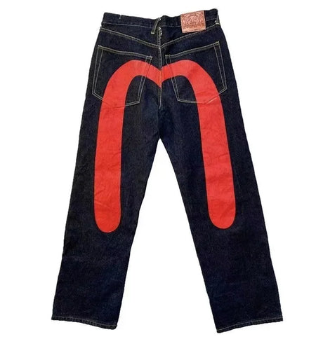 Jeans Women Gothic Y2K Retro Streetwear Black Cargo Punk Vintage Kpop Print Wide Leg Denim Panrts Female Autumn Trousers Pants - Lootquake