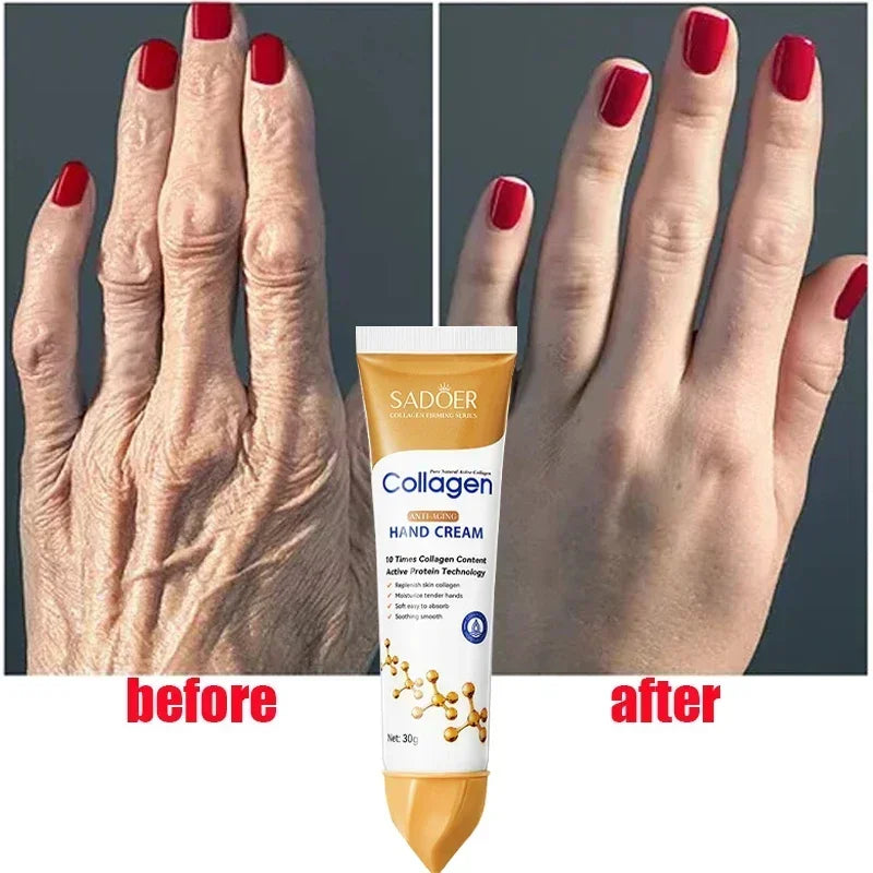 Crema de manos antiarrugas con colágeno, antisequedad, antigrietas, hidratante, nutritiva, suavizante, blanqueadora, reparadora.
