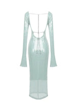 BEVENCCEL Sexy Luxury Sequins Deep V Long Sleeve Backless Sequins Long Dress Elegant  Bodycon Maxi Evening Party Clubwear Dress - Lootquake