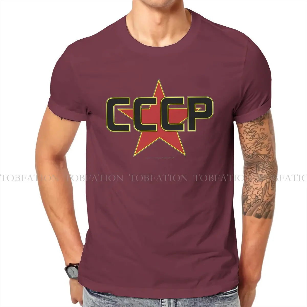 Russian USSR CCCP Creative TShirt for Men Over The Red Star  Round Neck Pure Cotton T Shirt Birthday Gifts Streetwear - Lootquake