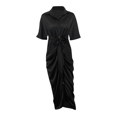 Formal Dresses For Wedding Guest Short Sleeve Long Dress Temperament Commuting High Waist Button Dress vestidos de graduación - Lootquake