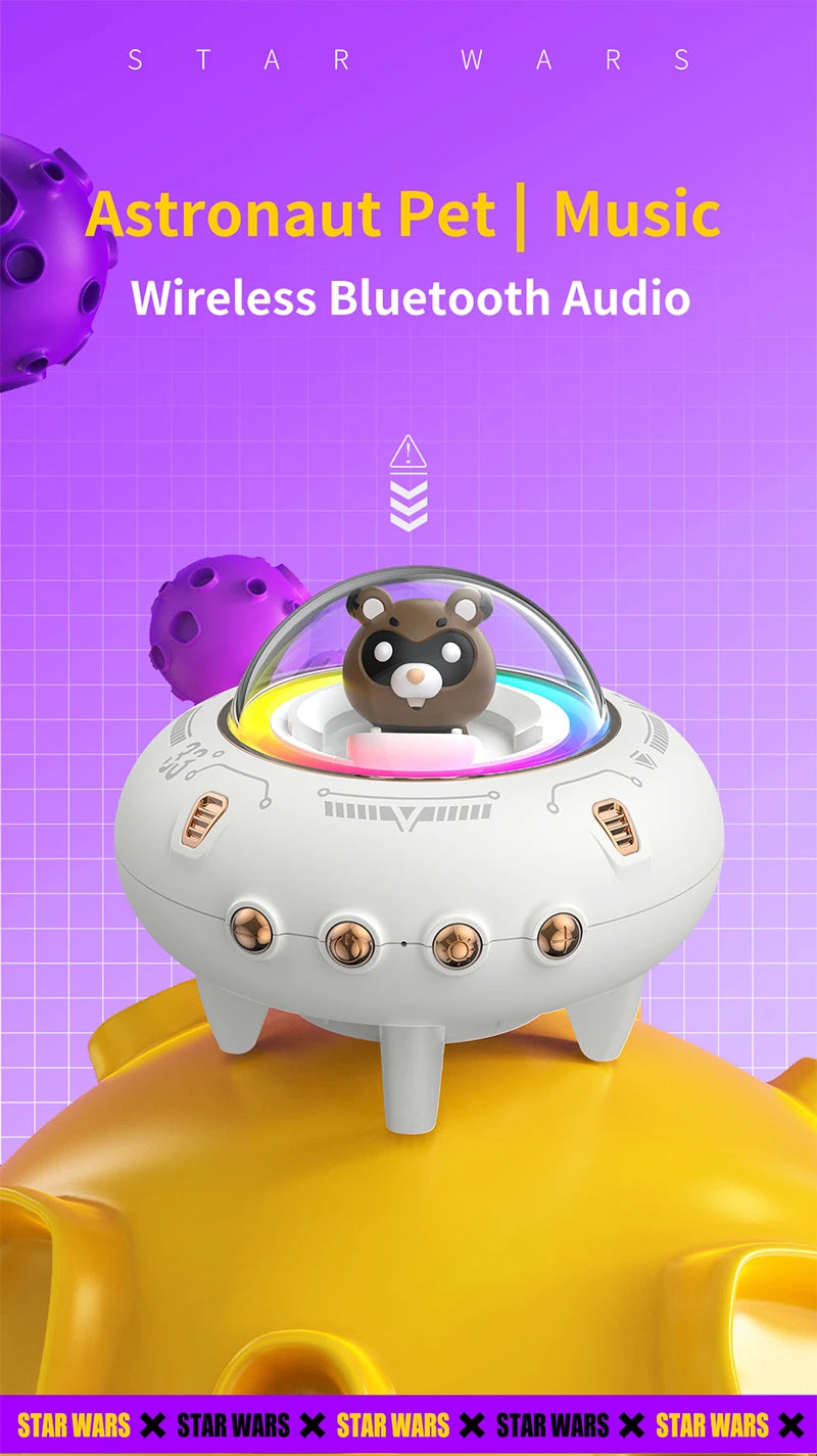 Mini haut-parleur portable Bluetooth avec éclairage LED RGB, design OVNI, vaisseau spatial, haut-parleur sans fil, idéal comme cadeau, compatible TF