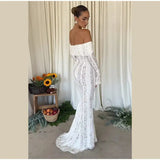 Lace Hollow Out One-shoulder Slim Long Dress For Women Solid Lace Up Waistless Dresses 2024 Chic Sexy Female Party Date Robes - Lootquake