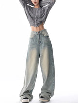 Women's American Vintage Washed Thin Jeans Street Casual Neutral Style Blue Denim Trousers Female High Waist Straight Pants - Lootquake