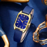 Luxury Fashion Square Women's Watches Brand Ladies Quartz Wristwatch Classic Simple Femme Blue Leather Band Relogio Feminino - Lootquake