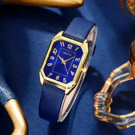 Luxury Fashion Square Women's Watches Brand Ladies Quartz Wristwatch Classic Simple Femme Blue Leather Band Relogio Feminino - Lootquake