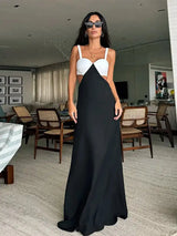 Fashion Black White Patchwork Long Dress Women Sexy Hollow Waist Slim Fits Party Robes Causal Vocation High Street Vestidos - Lootquake