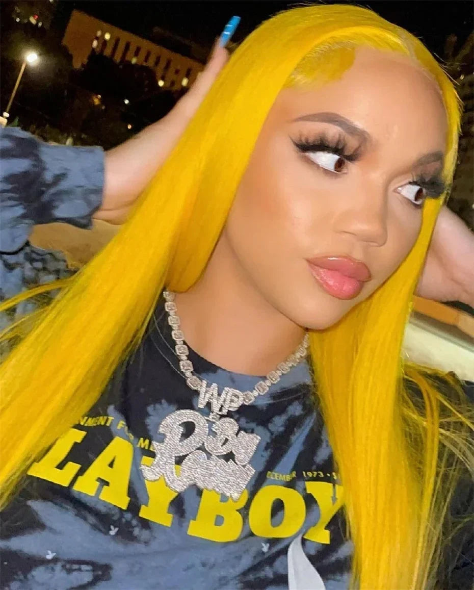 200% Density Light Yellow Straight 613 HD Transparent Lace Front Wig | 13x6 & 13x4 Lace Frontal Human Hair Wig for Women