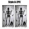 Halloween Window Decorations Halloween Door Curtain Skeleton & Bat Black Lace Panel for Haunted House Decor