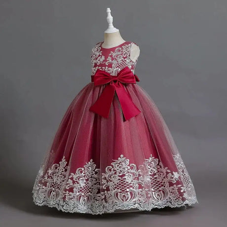 New Christmas Party Princess long dress children's dress children's gauze lace birthday party dinner ball big butterfly dress - Lootquake