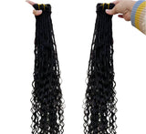Boho Box Braids Crochet Human Hair Extensions | Curly Weave Bundles | Brazilian Hair | Natural Black | For Braiding & Styling