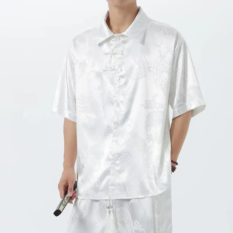 M-5XL Plus Size Men Kung Fu Shirt Hot Chinese Traditional Men's Casual Top Dragon Pattern Short Sleeve Summer Clothing for Male - Lootquake