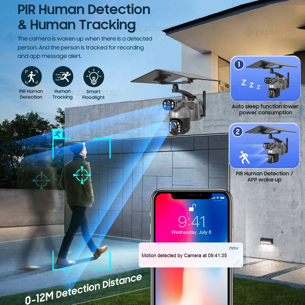 10MP 50x Zoom Dual Lens 4G SIM Solar Camera WIFI Outdoor Surveillance PTZ Human Detection Recording Security Night Vision Camera