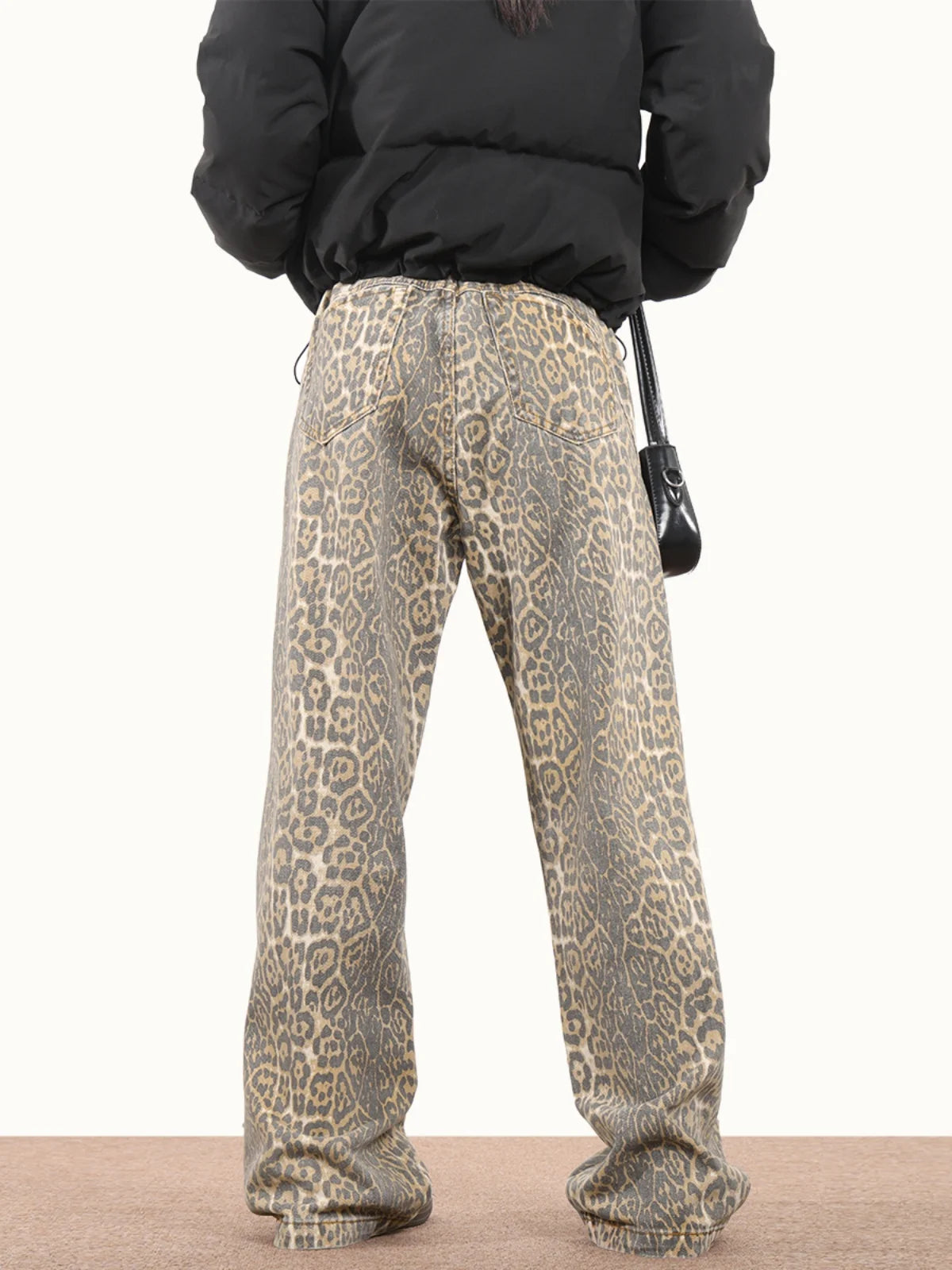 American Style Leopard Wash Jeans Women Y2K Retro Street Hot Girl Loose Casual Pants High Waist Straight Leg Jeans - Lootquake