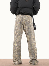 American Style Leopard Wash Jeans Women Y2K Retro Street Hot Girl Loose Casual Pants High Waist Straight Leg Jeans - Lootquake