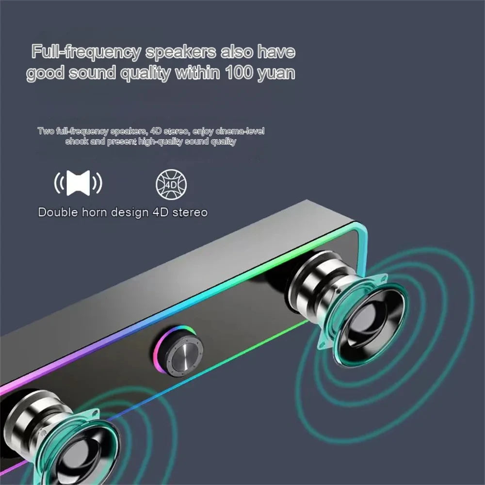 Altavoz Bluetooth 4D Surround Sound Bar Altavoces de computadora con cable Subwoofer estéreo Barra de sonido para computadora portátil PC Cine TV Aux 3.5mm