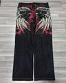 2023 New American Harajuku retro skull print straight high waist Y2K women's washed grey jeans Streetwear Gothic wide trousers - Lootquake
