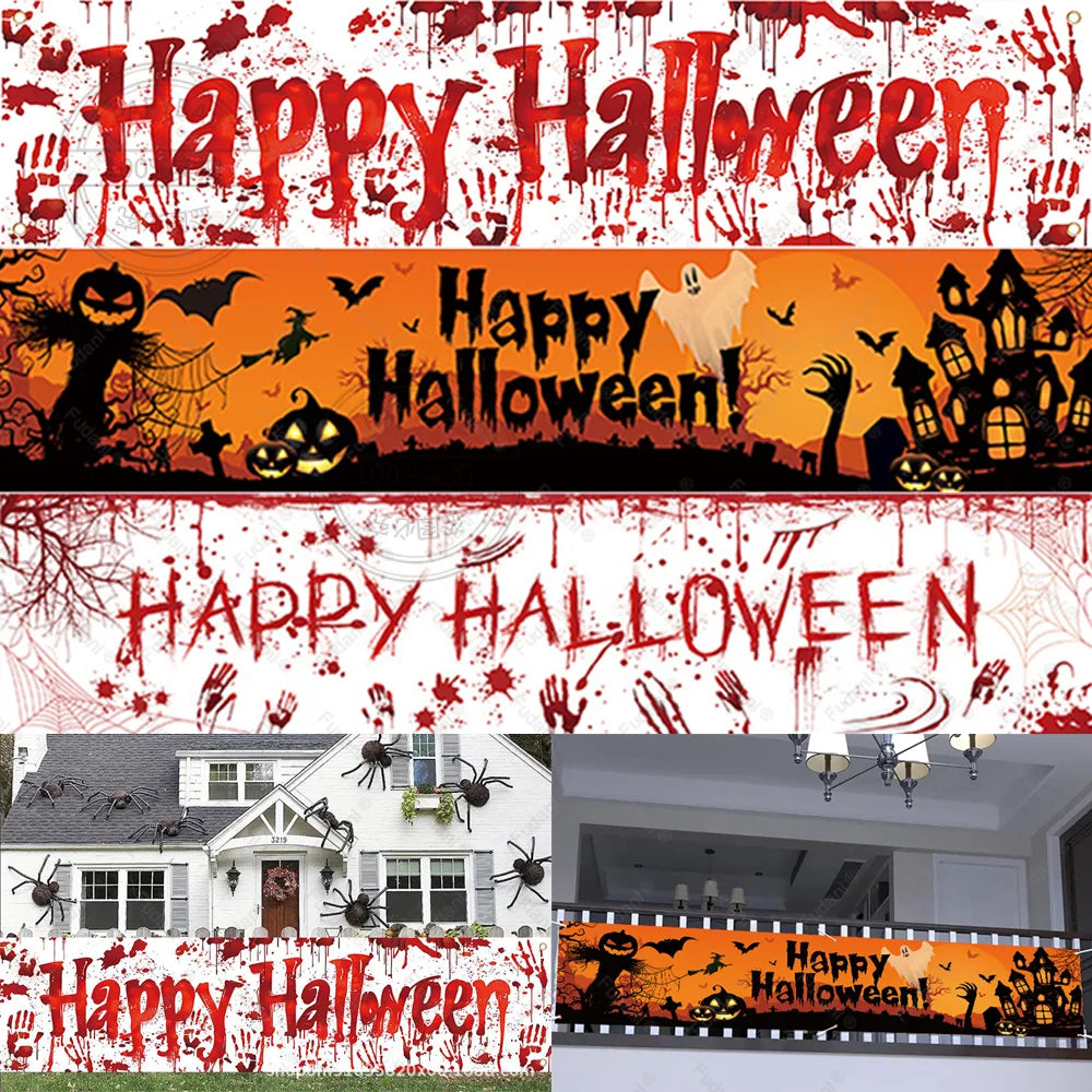 Halloween Theme Party 1.8m Banner Pumpkin Bloodstains Happy Halloween Outdoors Indoor Yard Hanging Decor Supplies