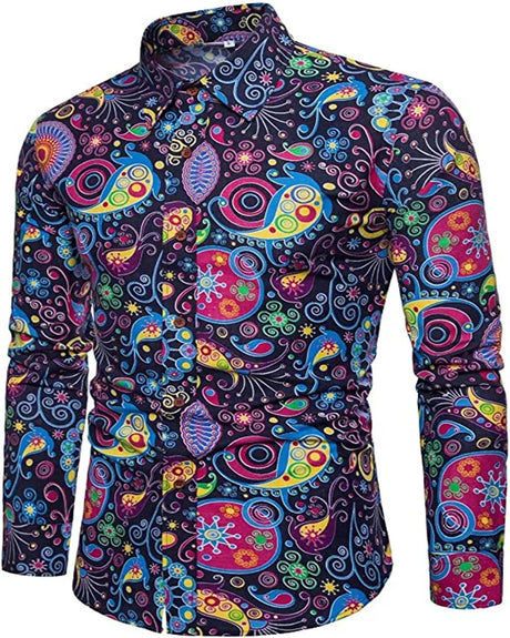 Fashionable Men's 70s Disco Shirts Casual Shirts Floral Vintage Long Sleeve Shirts Button Lapel Cardigan Mens Oversized Shirts - Lootquake