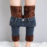 Women Thermal Jeans Winter Snow Warm Plush Stretch Jeans Lady Skinny Thicken Fleece Denim Long Pants Retro Blue Pencil Trousers - Lootquake