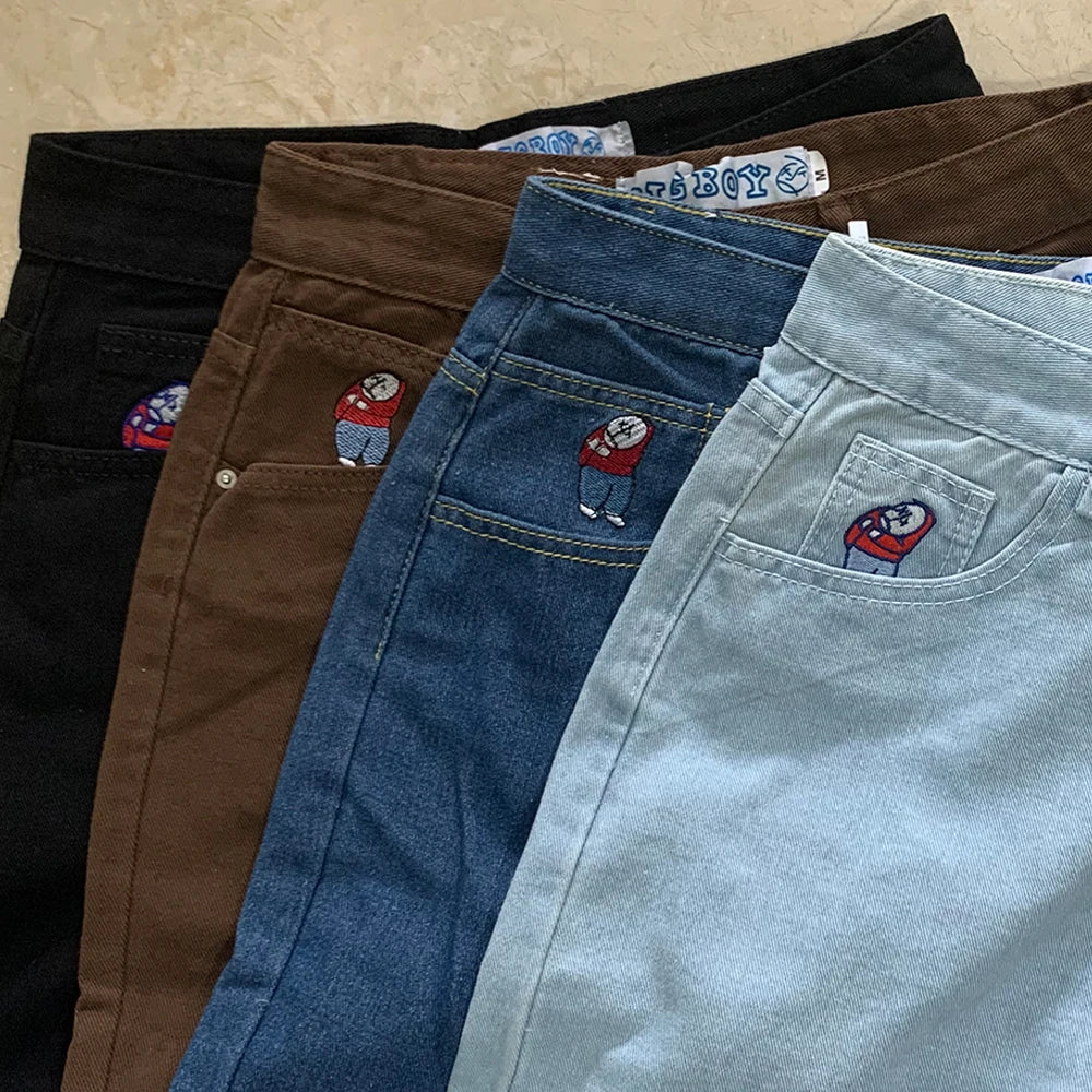 Polar Big Boy Embroidery Jeans Y2K Pants Streetwear Gothic Cartoon Blue Baggy Jeans Retro Punk Rock High Waist Denim Trousers - Lootquake