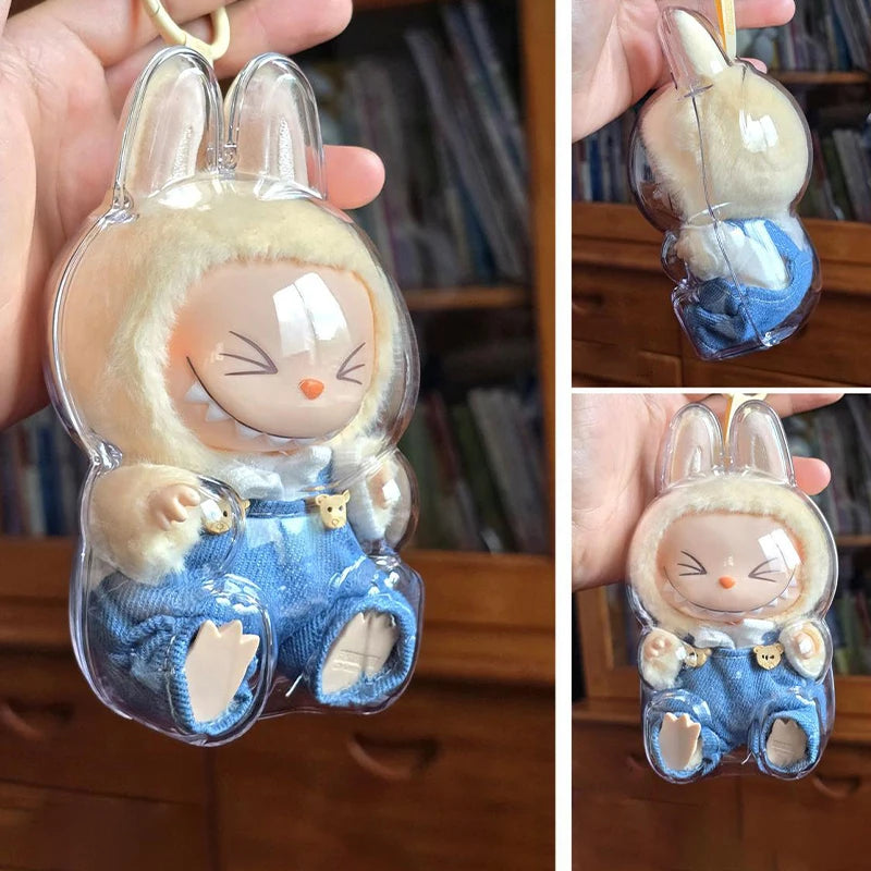 LABUBU Étui transparent pour siège Labubu Étui en plastique Sac à dos Charms