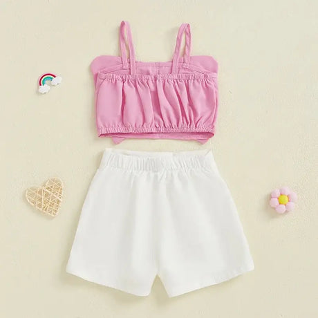 Adorable Baby Girl Sleeveless Top and Shorts Set with Cute Butterfly Print for Summer Outfit 2 Pieces Set - Lootquake