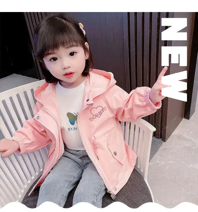Girls Windbreaker Medium Length Coat Spring and Autumn New Children's Fashion Hooded Coat Little Girl Trench Coat - Lootquake