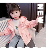 Girls Windbreaker Medium Length Coat Spring and Autumn New Children's Fashion Hooded Coat Little Girl Trench Coat - Lootquake