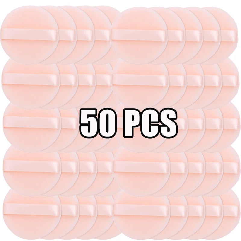 Lot de 100 houppettes rondes en velours pour poudre libre, douces et lavables, pour fond de teint, cosmétiques, outil de maquillage professionnel