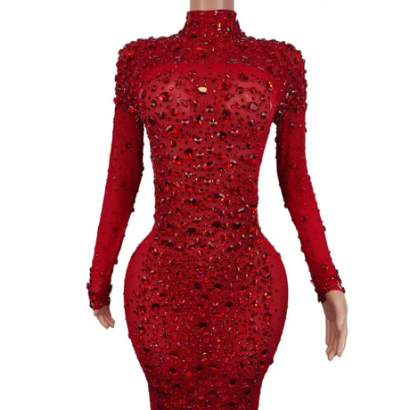 Sexy Party Banquet Evening Dresses Women Sparkly Rhinestone Long Dress Nightclub Singer Stage Costume Festival Clothing Cuixing - Lootquake