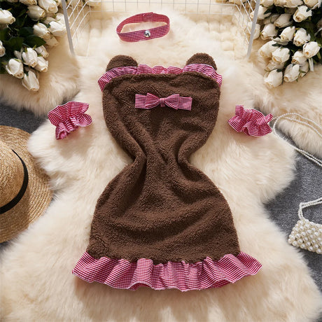 Red Christmas Sexy Lingerie Shawl Set Halter Jumpsuit Lace-up Cosplay Costume New In Women Clothes Skinny Bodysuit Suit Hotsweet - Lootquake
