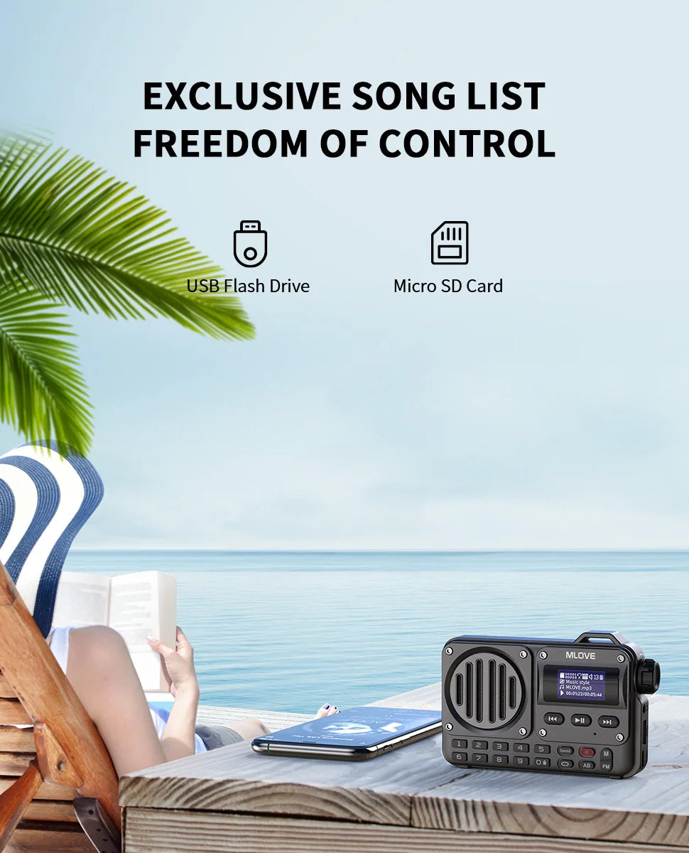 Enceinte Bluetooth ultra-portable MLOVE BV800 avec radio FM, écran LCD, antenne, entrée AUX, clé USB, carte TF, lecteur MP3