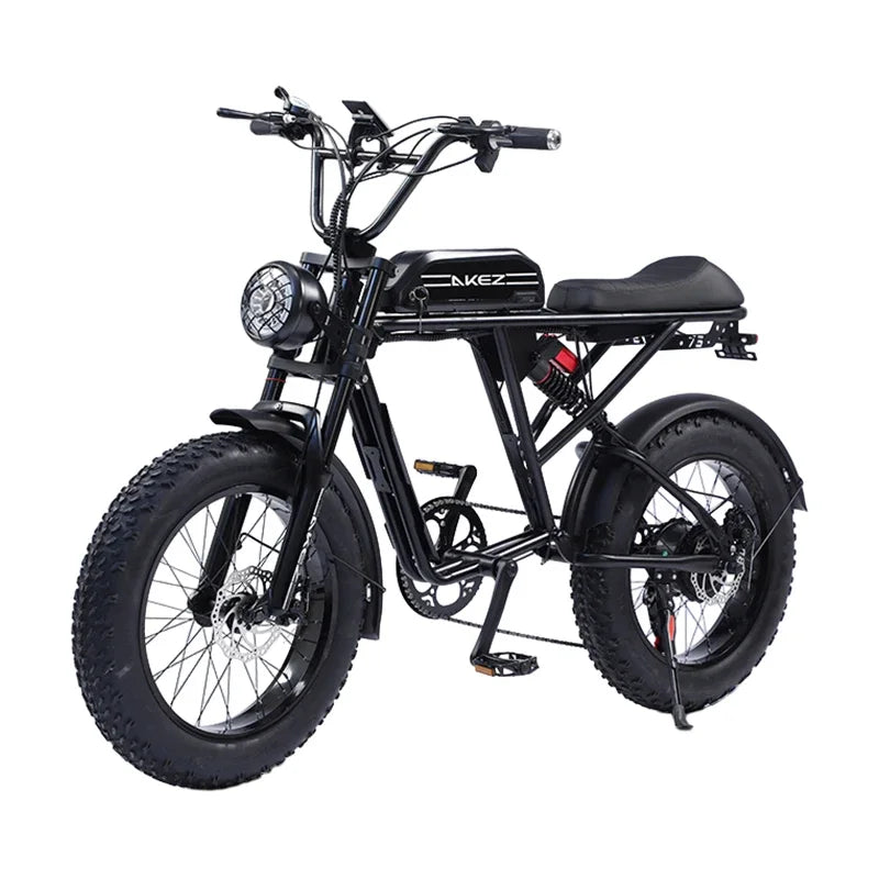 Bicicleta eléctrica retro de 1500 W, 48 V, 36 Ah, 20 x 4 pulgadas, neumáticos anchos, para montaña y nieve, AKEZ, motocicleta para adultos.