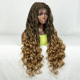34" Ombre Curly Braids Wig | 1B/27 | Deep Wave | Full Lace | Baby Hair
